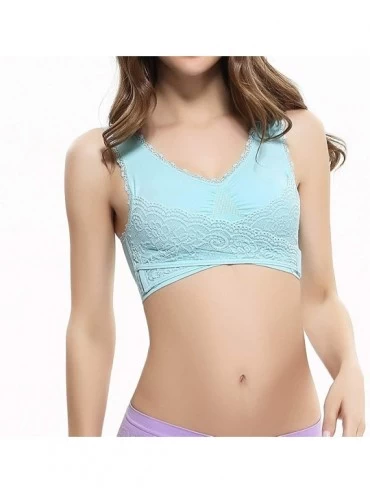 Thermal Underwear Women Summer Plain Color Front Cross Side Lace Sports Bra Full Cup Bra Vest Tops - Blue - C118SR94CDA $11.52