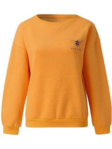 Tops Women's Autumn Fashion Sweatshirts Bee Kind Letter Print Casual Loose Blouses - Yellow - CN18WZSCGCW $19.70