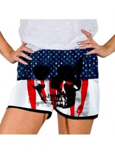 Tops Women Independence Day Print Comfy DrawstringCasual Elastic Waist Pocketed Shorts Pants - White - CQ190U524QH $21.09