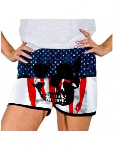 Tops Women Independence Day Print Comfy DrawstringCasual Elastic Waist Pocketed Shorts Pants - White - CQ190U524QH $21.09