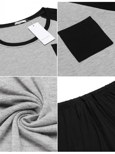 Sets Women's Pajamas Set Crew-Neck Short Sleeve Tops and Long Pants with Pockets Soft Sleepwear Pjs Sets - Black-short - CW19...