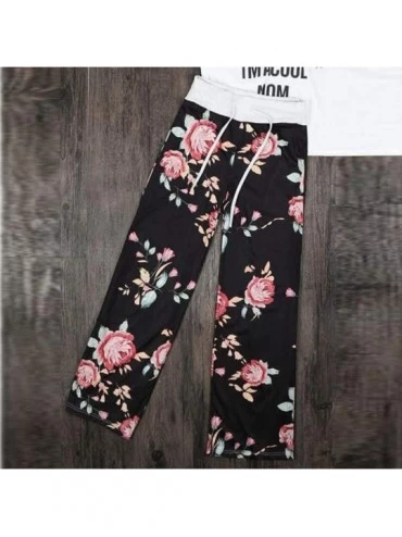 Bottoms Women's Comfortable Stretch Lounge Yoga Pants from with Drawstring and Flower Print for Women - Black - CK18WNLD8RH $...