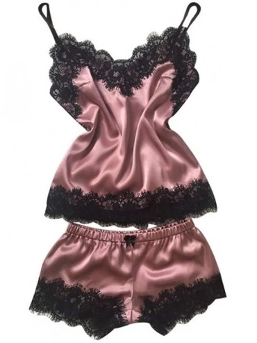 Nightgowns & Sleepshirts 2PC Lingerie Women Sexy Nightdress Nightgown Sleepwear Underwear Set - Hot Pink - CD18AI5AQ7Y $20.15