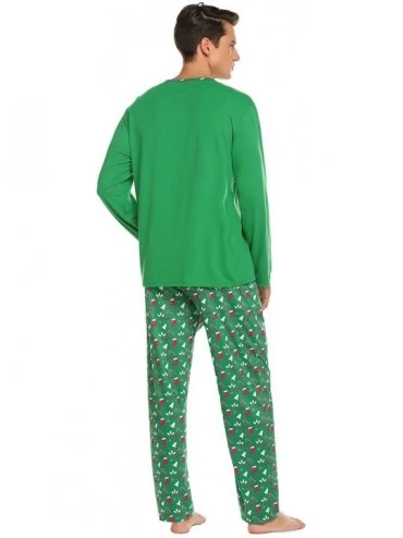Sleep Sets Men's Pajama Christmas Sleepwear Cotton Long Sleeve Lounge Holiday Printed 2 Piece pj Set - Style 1 Green 1 - C818...