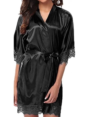 Thermal Underwear Lingerie Nightgowns for Women Silky Satin Sexy Lace Sleepwear Nightwear Pajamas Suit with Belt Clubwear - B...