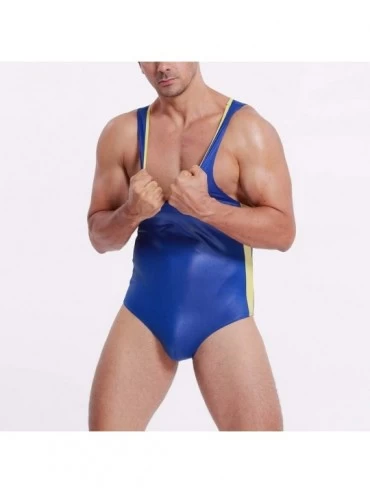 G-Strings & Thongs Men's Sexy Bib Shorts Nightclub Uniform Erotic Underwear Bar Performance Leather - Blue - CH18XK558NX $16.74