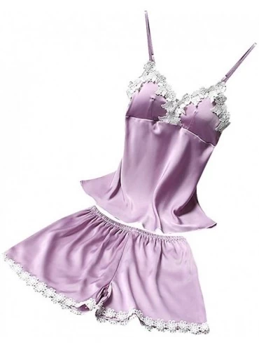 Bustiers & Corsets 2PC Lingerie-Women Floral Babydoll Nightdress Sexy Nightgown Exotic Sleepwear Thin Underwear Sets - Purple...