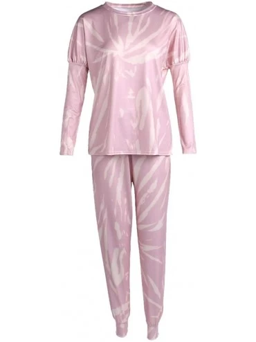 Sets Women Tie Dye Printed Pajamas Set Long Sleeve Tops + Shorts/Long Pants PJ Set Loungewear Nightwear Sleepwear D coffee - ...