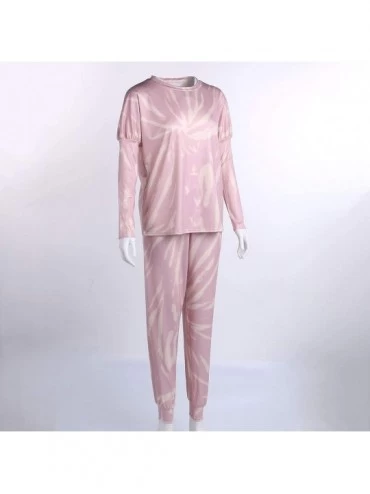 Sets Women Tie Dye Printed Pajamas Set Long Sleeve Tops + Shorts/Long Pants PJ Set Loungewear Nightwear Sleepwear D coffee - ...