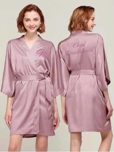 Robes Women's Kimono Robe Personalized Bridesmaid Bathrobe Dressing Gown Wedding Party Robe Sleepwear - Mauve Mist - CP18ST0U...