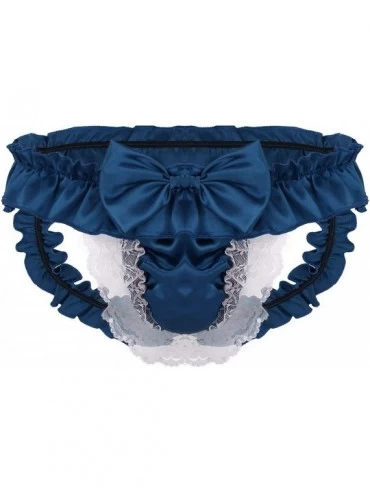 G-Strings & Thongs Men's Sissy Skirted Panties Satin Frilly Lace Briefs Thongs Jockstraps Underwear - Dark Blue 2 - CE18L2WEK...