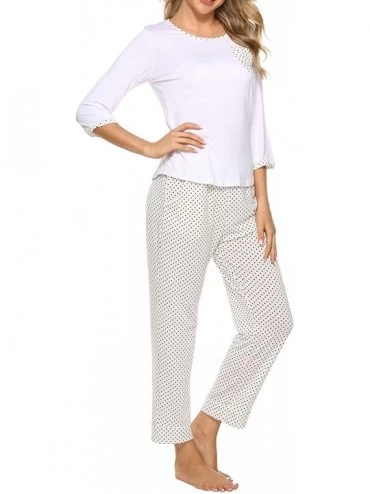 Sets Pajama Set Long Sleeve Sleepwear Button Down Nightwear Soft Pj Lounging Sets for Women - B-white - CZ18W65GCRH $34.66