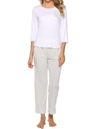 Sets Pajama Set Long Sleeve Sleepwear Button Down Nightwear Soft Pj Lounging Sets for Women - B-white - CZ18W65GCRH $20.52