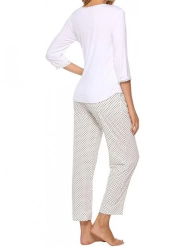 Sets Pajama Set Long Sleeve Sleepwear Button Down Nightwear Soft Pj Lounging Sets for Women - B-white - CZ18W65GCRH $20.52