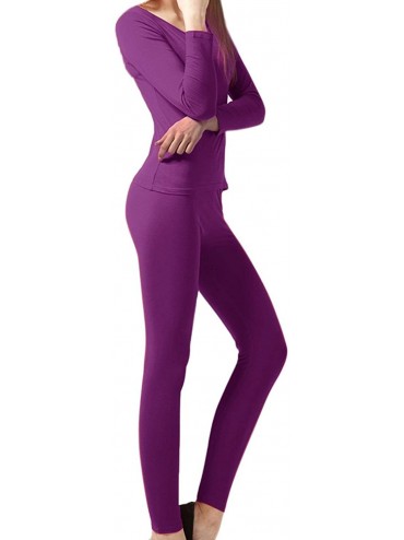 Thermal Underwear Womens Microfleece Ultimate Warmth Comfort Fit Thermal 2 Piece Set - Purple - C312N43DT2A $38.52