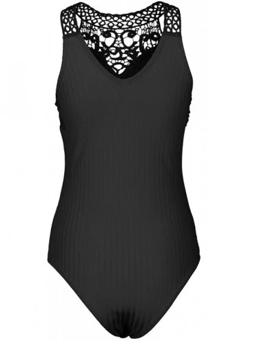 Shapewear Women Sleeveless Lace Bodysuit High Neck Sheer Floral Lace Bodysuit Top Clubwear - Black - C718AW3KNCQ $16.92