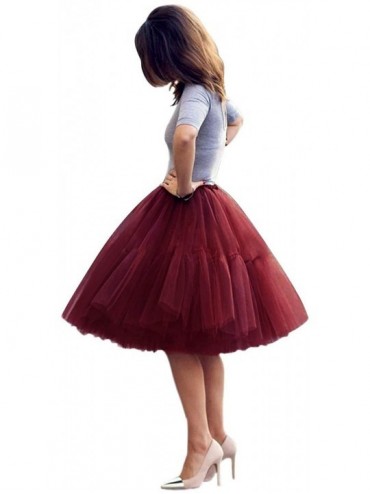 Slips Adult Ballet Tutu Layered Organza Tutu Mini Skirt Women's Princess Petticoat for Prom Party - Burgundy - CZ18AGLIZ9N $4...
