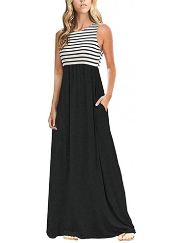 Tops Sleeveless Dress Ladies Striped Dress Fashion Dress Solid Color Dress Mosaic Skirt - Black - CA18UDD253Y $39.70