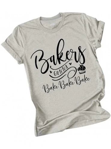 Robes Women's T-Shirt - Bakeig Gonna - Letter Printed Short Sleeve Top Loose Casual Blouse - Gray - C2196GY5N34 $10.63