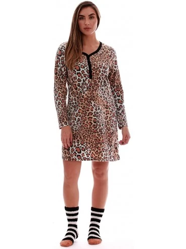 Sets Women's Ultra-Soft Sleep Shirt Nightgown with Matching Fuzzy Socks - Nightgown Leopard - CQ18EG2NXDR $19.66