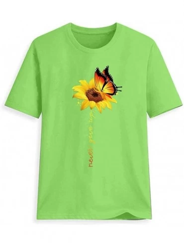 Thermal Underwear Womens Casual Summer Plus Size Sunflower Print Short Sleeved T-Shirt Blouse Tops Graphic Tee - Green - CO19...