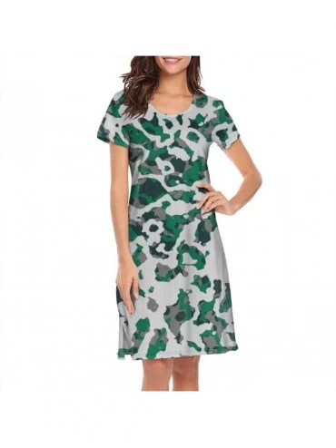Nightgowns & Sleepshirts Women's Camouflage Tank Short Sleeve Nightgown Soft Sleeping Shirts Loungewear Nightshirts - Green W...