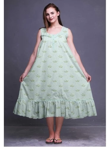 Nightgowns & Sleepshirts Sleeveless Cotton Nightgowns for Women Printed Mid-Calf Length Sleepwear - Pastel Mint13 - CD18S9UTH...