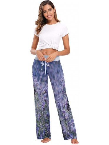 Bottoms Womens Pajama Lounge Pants Purple Daisies Flower Butterfly Wide Leg Casual Palazzo Pj Sleep Pants Girls 3d Print 1 - ...