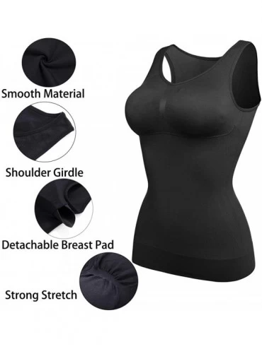 Shapewear Seamless Shaperwear Compression Vest for Women Tummy Control Tank Top with Built in Shelf Padded Bra Shirt - Black ...