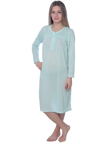 Nightgowns & Sleepshirts Womens Floral Cotton Blend Long Sleeve Nightgown Available in Plus Size Light Green With Small Flora...