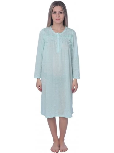 Nightgowns & Sleepshirts Womens Floral Cotton Blend Long Sleeve Nightgown Available in Plus Size Light Green With Small Flora...
