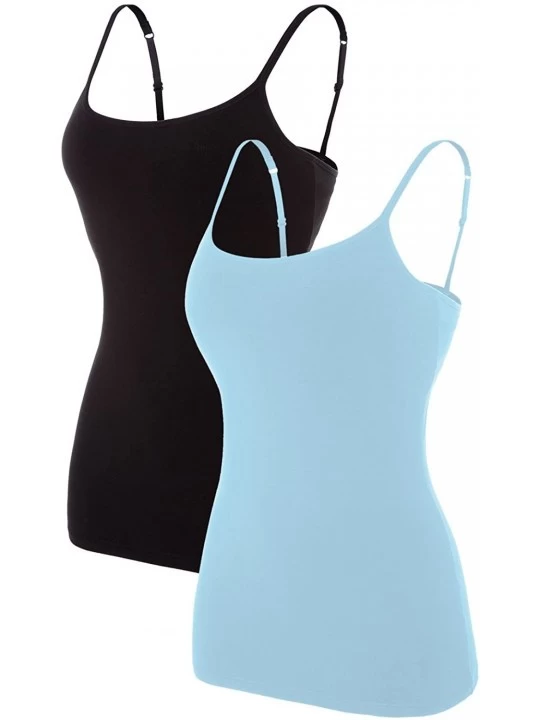 Camisoles & Tanks Women's Cotton Camisole with Shelf Bra Adjustable Spaghetti Strap Tank Top Cami Tanks - Blue/Black 2 Pack -...