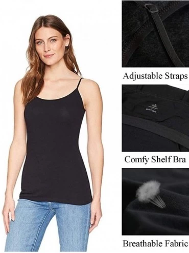 Camisoles & Tanks Women's Cotton Camisole with Shelf Bra Adjustable Spaghetti Strap Tank Top Cami Tanks - Blue/Black 2 Pack -...