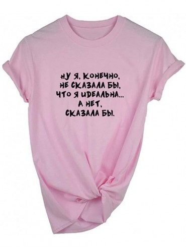 Thermal Underwear Women BCA B OTLA Letter Print T-Shirt Summer Short Sleeve Round Neck Base Top - Pink - CX197IA8SIR $31.42