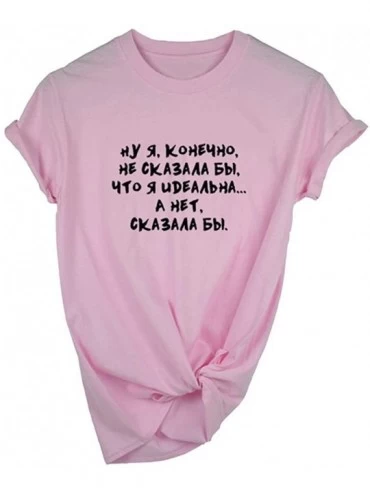 Thermal Underwear Women BCA B OTLA Letter Print T-Shirt Summer Short Sleeve Round Neck Base Top - Pink - CX197IA8SIR $17.79
