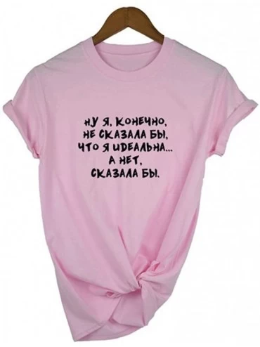 Thermal Underwear Women BCA B OTLA Letter Print T-Shirt Summer Short Sleeve Round Neck Base Top - Pink - CX197IA8SIR $17.79