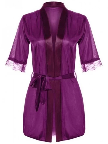 Robes Women's Satin Pajamas Ladies Lace Bathrobe V-Neck Short Kimono Bridesmaids Robe Dress Sleepwear - Purple - C5194966UUX ...