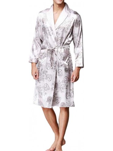 Robes Men Silk Satin Long Sleeve Print Kimono Bathrobe Sleepwear Loungewear - 4 - CO18OR4NLZ3 $85.18