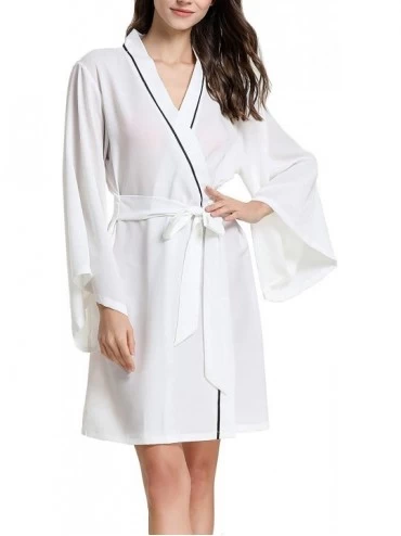 Robes Women's Luxury Kimono Robe Thin Soft Solid Loungewear Long Batwing Sleeve Nightwear - White - CJ18U7EG3RW $29.08