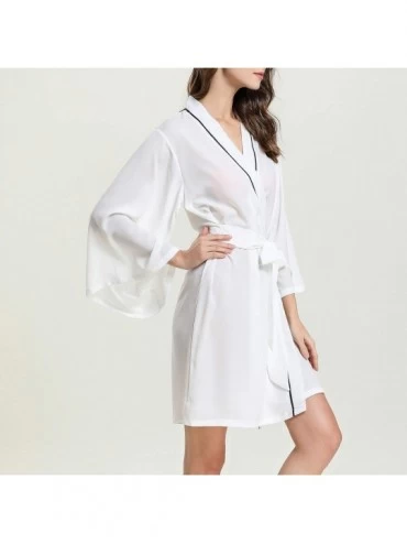 Robes Women's Luxury Kimono Robe Thin Soft Solid Loungewear Long Batwing Sleeve Nightwear - White - CJ18U7EG3RW $29.08