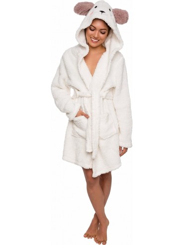 Robes Women's Animal Hooded Robe - Plush Short Lamb Bathrobe - CY182G920U3 $67.10