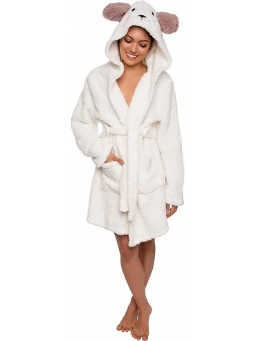 Robes Women's Animal Hooded Robe - Plush Short Lamb Bathrobe - CY182G920U3 $63.75
