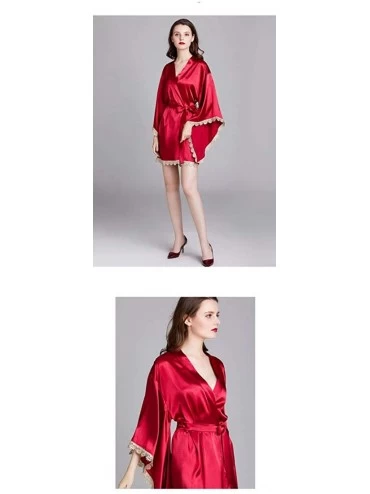 Robes Women Kimono Bride Robes lace Wide Sleeve Sleepdress Sleepwear Satin Nightwear Bathrobe Gown - C - C41960Z5CE6 $33.39