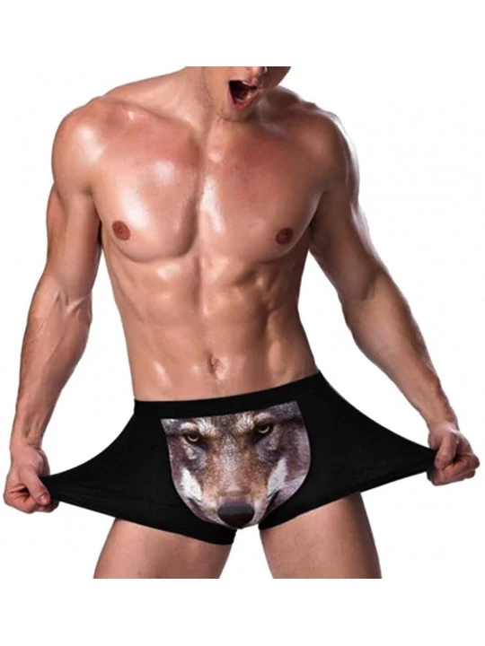 Boxer Briefs Men's Fashion Sexy Brand Sexy Wolf Head Print Cotton Soft Breathable Pouch Boxer Underpants Underwear - Black - ...