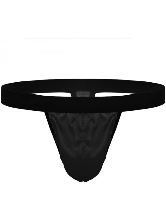 G-Strings & Thongs Men's Sexy Bulge Pouch Briefs Shiny Satin T Back G -String Thongs Lingerie Underwear - Black - CL19CA6DWYE...