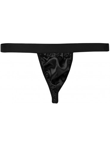 G-Strings & Thongs Men's Sexy Bulge Pouch Briefs Shiny Satin T Back G -String Thongs Lingerie Underwear - Black - CL19CA6DWYE...