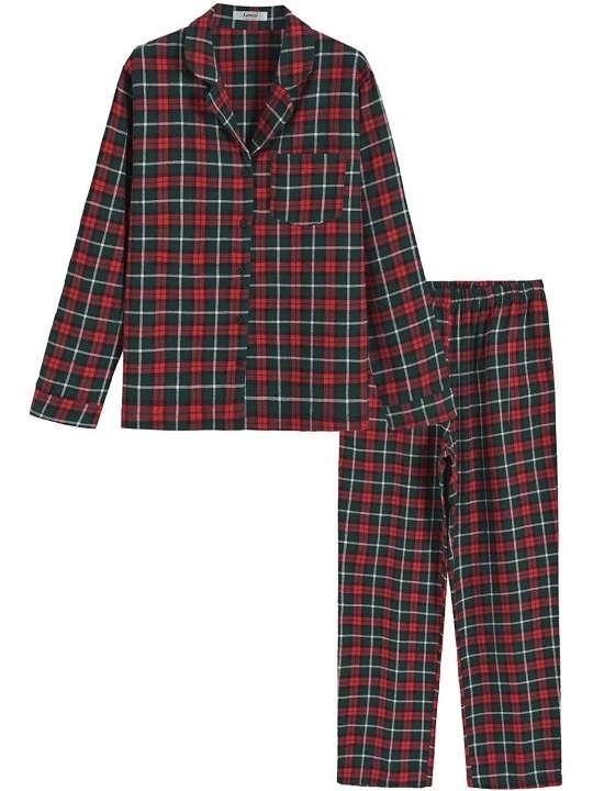 Sets Women's Cotton Flannel Pajamas Shirt and Pants with Pockets - Green-christmas - C9192L3GQ08 $28.31
