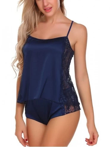 Sets Sleepwear Womens Sexy Lingerie Satin Pajamas Cami Shorts Set Nightwear - Blue - C018A6L8K3N $34.28