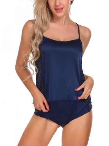 Sets Sleepwear Womens Sexy Lingerie Satin Pajamas Cami Shorts Set Nightwear - Blue - C018A6L8K3N $18.99