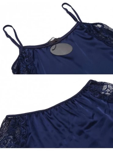 Sets Sleepwear Womens Sexy Lingerie Satin Pajamas Cami Shorts Set Nightwear - Blue - C018A6L8K3N $18.99